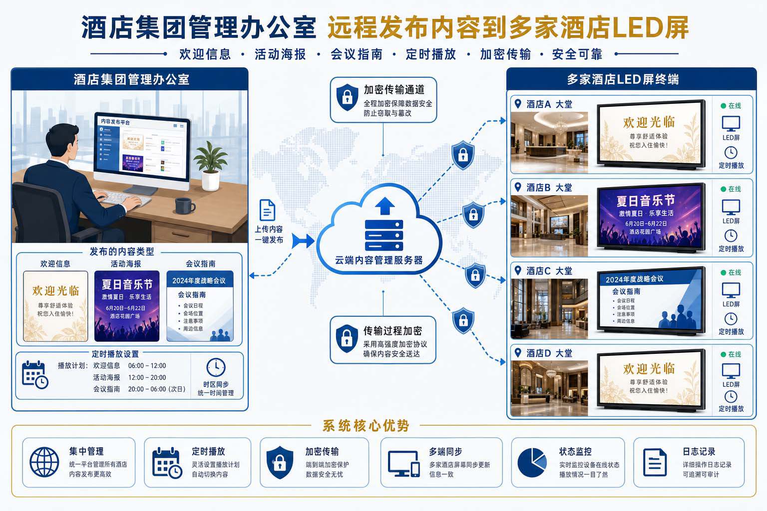 酒店大堂屏内容远程管理，不用IT天天跑